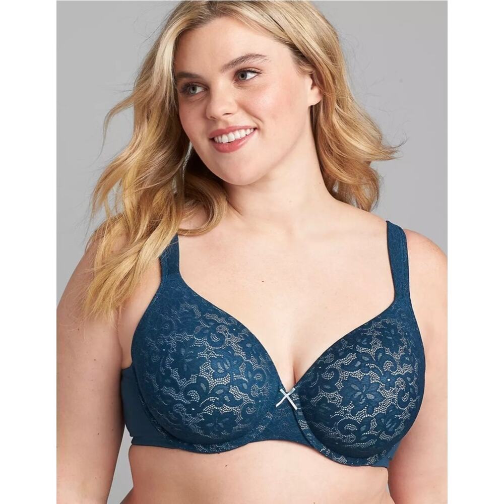 Cacique Cotton Lightly Lined Full Coverage Bra With Lace in Poseidon